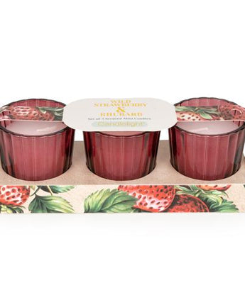 Wild Strawberry & Rhubarb 3 Pack Votive Candle Set