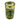 Decorative candle in a green glass holder with nature-themed design on a white background