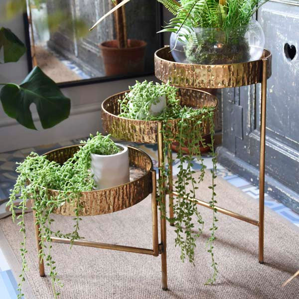 gold plant stands indoor Elegant Antique Gold 3-Tier Metal Planter Stand – Madison & Mayfair