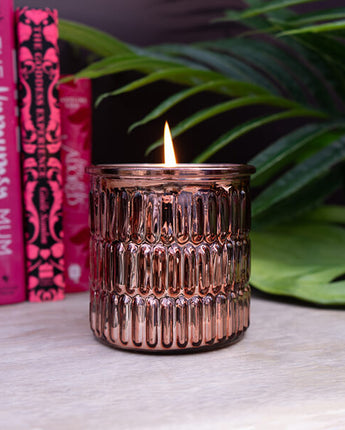 Orange and Cinnamon Scented Candle in a Rose Gold Glass Holder