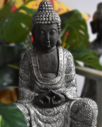 Opulent Black and Silver Sitting Buddha