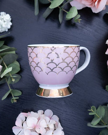 Pink and Gold Footed Mug with a White Handle