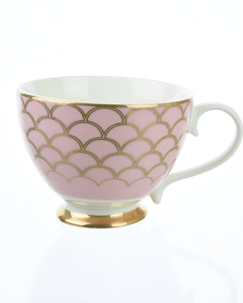 Pink and Gold Footed Mug with a White Handle