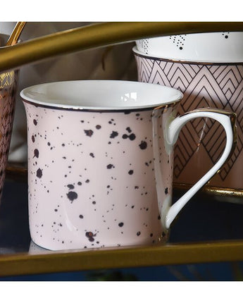 Pink and Gold Speckled Mug with a White and Gold Handle