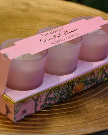 Pink Trio Chinoiserie Candles with Enchanting Oriental Floral Essence