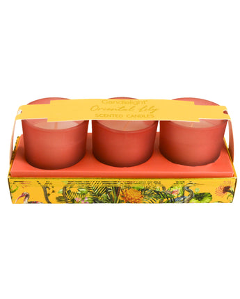 Luxury Set of 3 Oriental Lily Scented Ochre Chinoiserie Candles