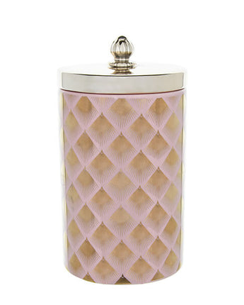 Pink Ceramic Storage Jar with Gold Fan Design