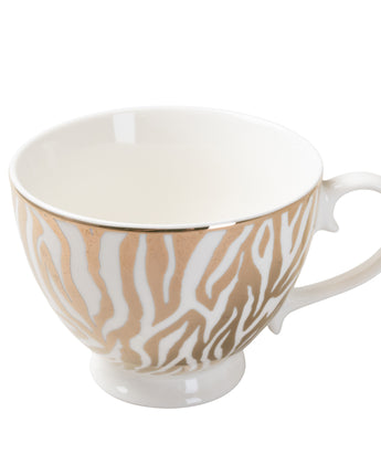 Gold and White Zebra Print Footed Mug with a White Handle