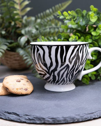 Black and White Zebra Print Footed Mug with a White Handle