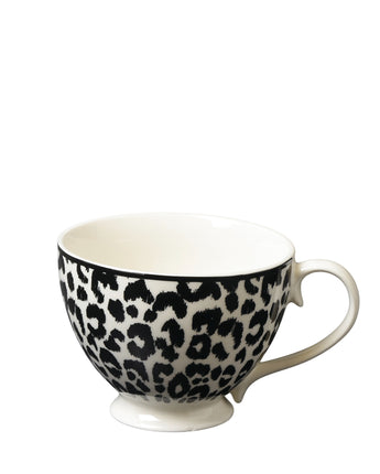 Black and White Leopard Print Footed Mug with a White Handle