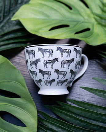 Black and White Zebra Design Footed Mug with a White Handle