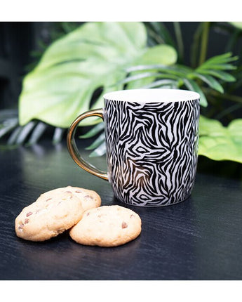 Black and White Zebra Print Mug with a Gold Handle