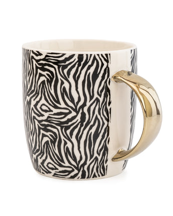 Black and White Zebra Print Mug with a Gold Handle