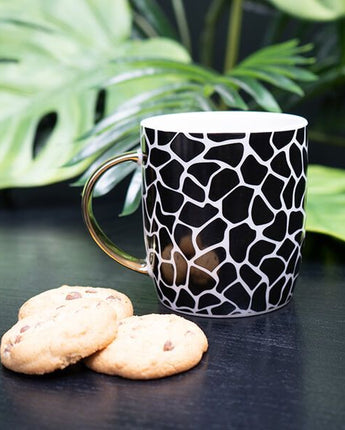 Black and White Giraffe Print Mug with a Gold Handle