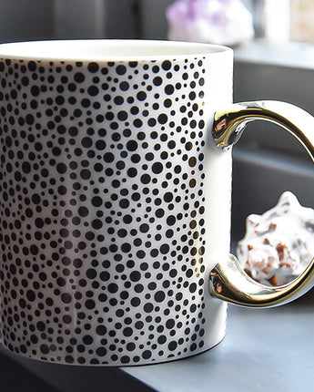 Black and White Cheetah Print Mug with Gold Handle