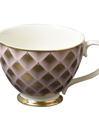 Set of Two Pink and White Porcelain Footed Mugs with Gold Fan