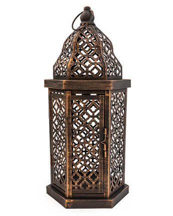 Artisan Large Brown Lantern with Intricate Cut-Out Design