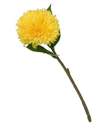 Yellow Lifelike Faux Chrysanthemum with a Single Green Stem