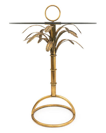 Art Deco Gold Palm Tree Table with a Clear Glass Top