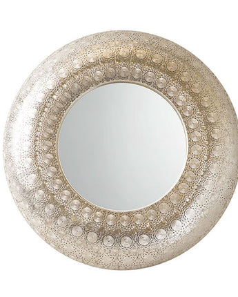 Moroccan Style Round Mirror with Silver Metal Frame