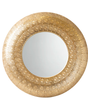 Moroccan Style Round Mirror with Gold Metal Frame