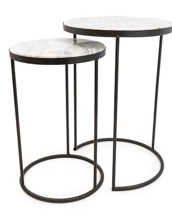 Set of Two Marble Black Modern Minimalist Side Tables