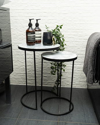 Set of Two Marble Black Modern Minimalist Side Tables