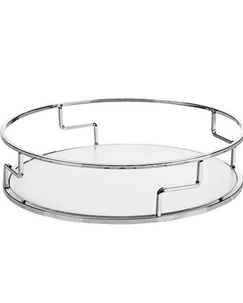 Geometric Style Round Mirrored Tray - Silver Frame