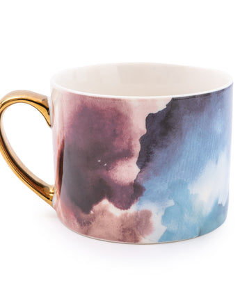 Watercolour Style Mug with a Gold Handle