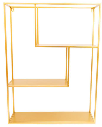 Large Gold Wall Shelf Unit with Three Staggered Tiers