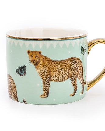 Straight Sided Leopard Mug with Gold Handle