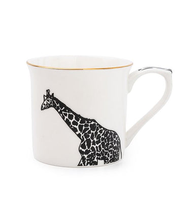 White Bone China Mug with Giraffe Print Design