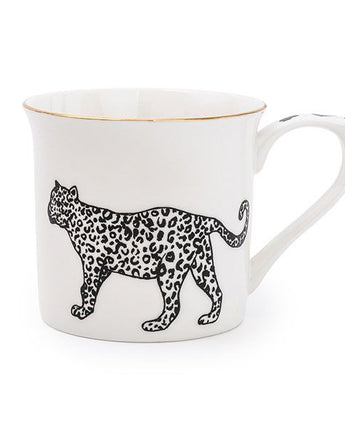 White Bone China Mug with Cheetah Print Design