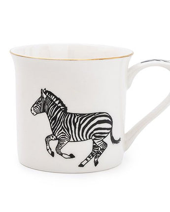 Stylish White Bone China Coffee Mug with Zebra Print Design