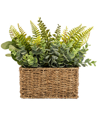 Lifelike Timeless Tranquility Green Fern in Beige Seagrass Woven Basket