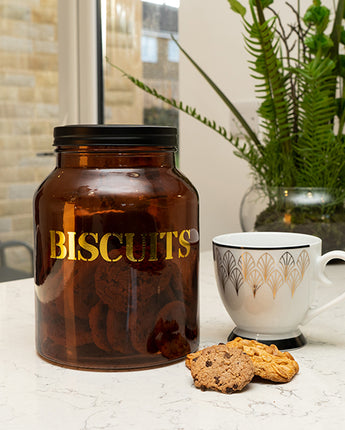 Vintage Style Glass "Biscuit" Storage Jar in Amber Gold