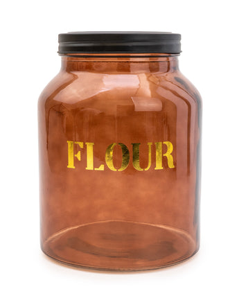 Vintage Style Glass "Flour" Storage Jar in Amber Gold