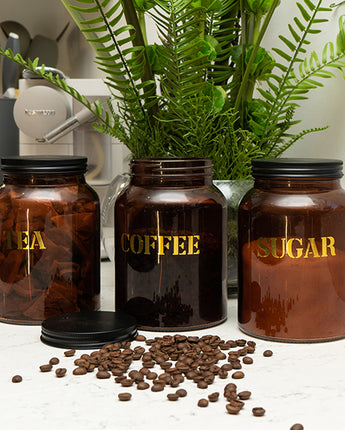 Vintage Style Glass "Sugar" Storage Jar in Amber Gold