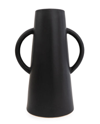 Matt Black Conical Vase with Handles