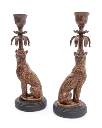 Exquisite Gold & Brown Leopard Candlestick Set of 2