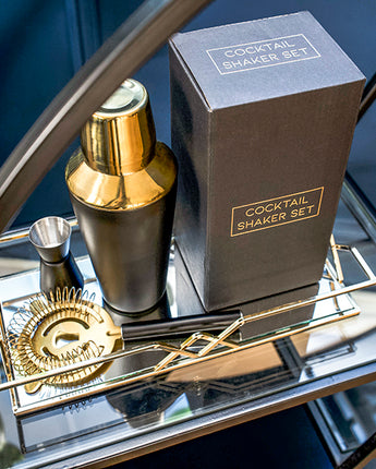 Black and Gold Cocktail Shaker Set with Gift Box and Recipe Card