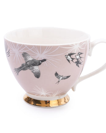 Magnolia Sunset Footed Mug: Pink & Gold Elegance