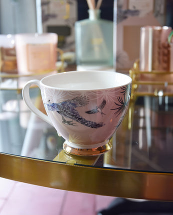 Magnolia Sunset Footed Mug: Pink & Gold Elegance