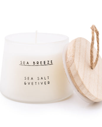 Sea Salt Scented Medium Nautical Candle With Wooden Lid