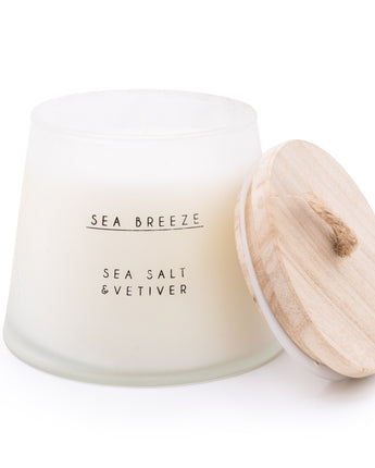 Coastal Escape Large Wax Candle Sea Salt Scent with a Wooden Lid