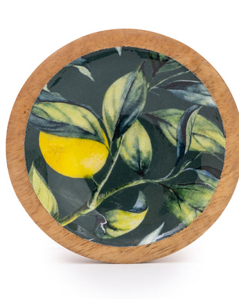 13CM Round Dish With Enamel Inlay Mediterranean Lemons - Green