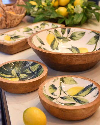 13CM Round Dish With Enamel Inlay Mediterranean Lemons - White