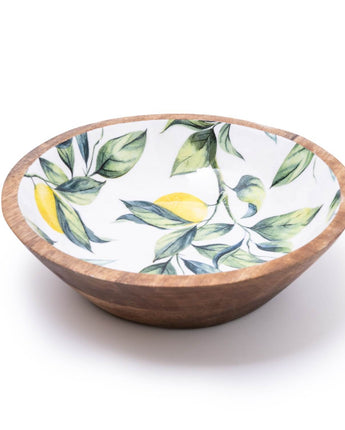 24CM Round Dish With Enamel Inlay Lemons White