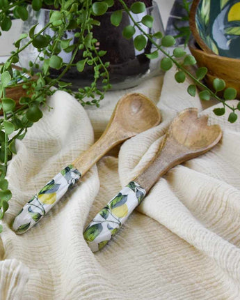 Set Of 2 Wooden Fork/Spoon With Enamel Inlay