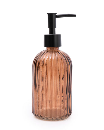 Contemporary Glass Soap Dispenser in Warm Amber with Charcoal Black Pump, 19CM